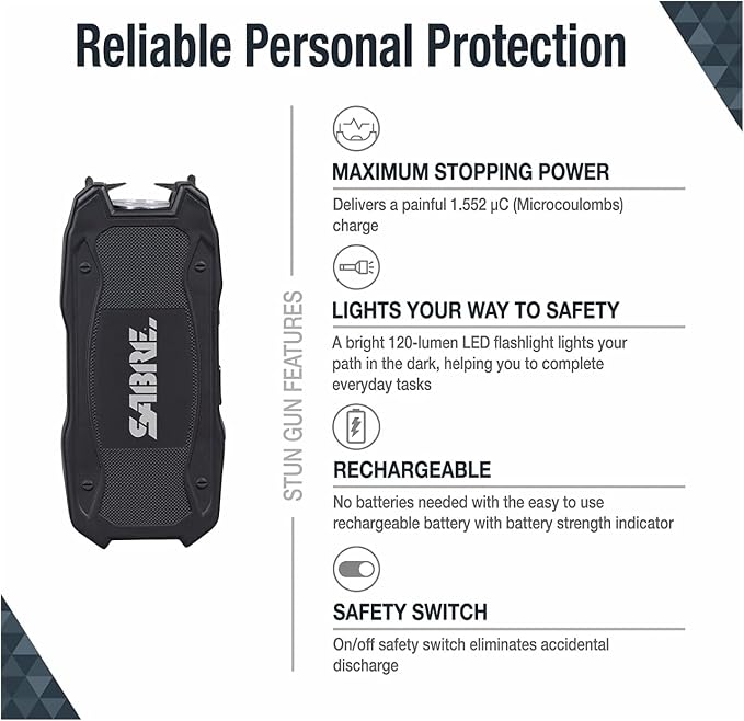 SABRE Stun Gun with LED Flashlight High Power Personal Self Defense Tool Royal Hunting Store